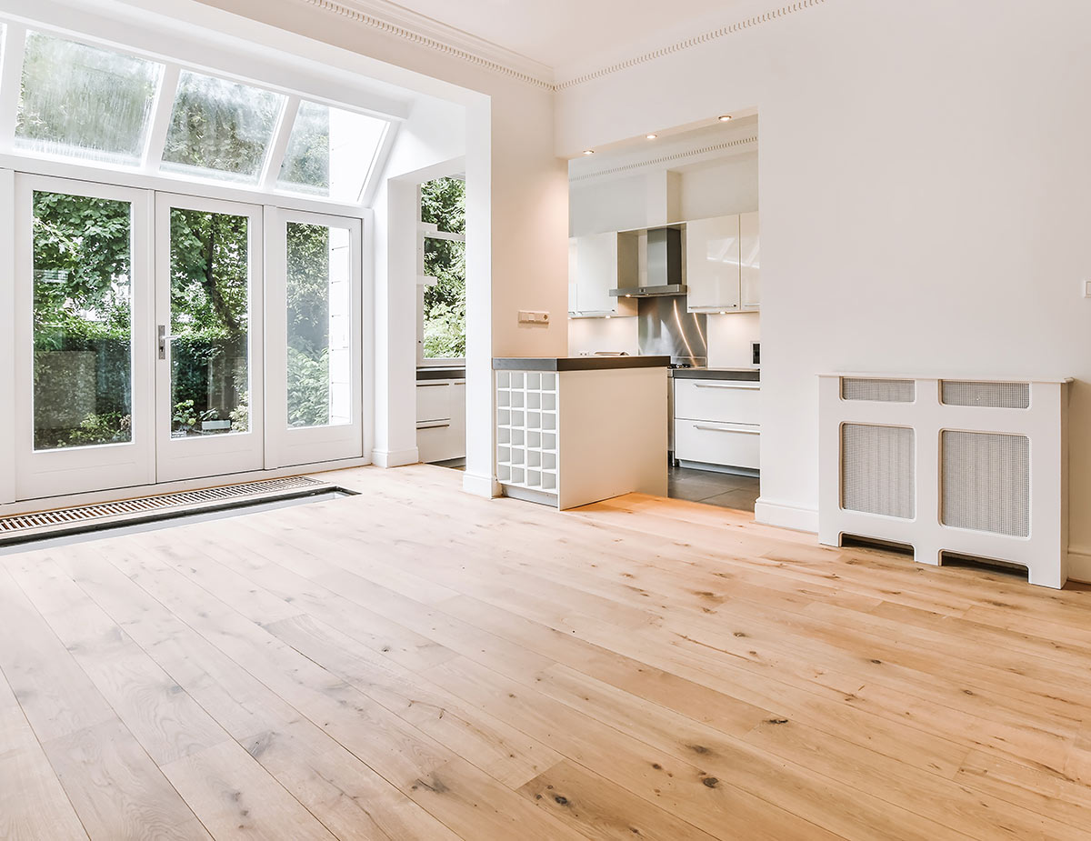 Modern room with engineered wood flooring
